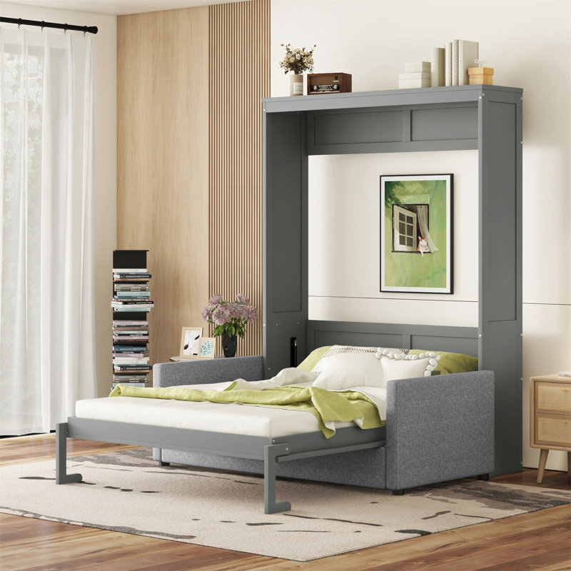 Lit escamotable avec coussin Murphy, Gris, Lit double