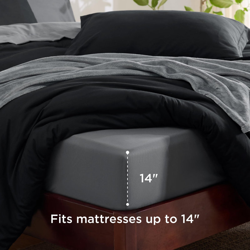 Ensemble de literie prélavé avec literie en microfibre douce, Édredon simple + 5 pièces supplémentaires, Noir