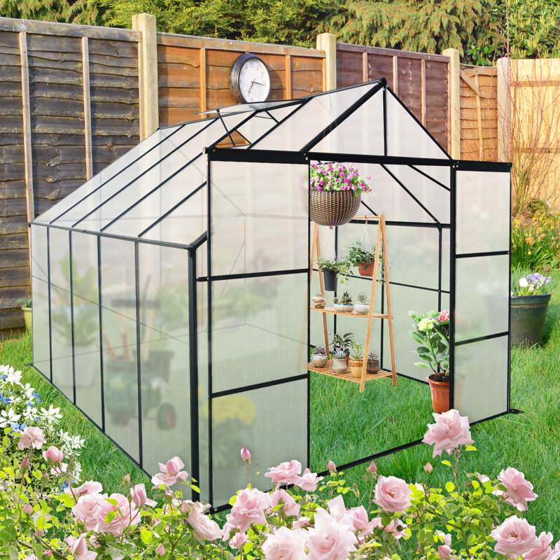 Serre extérieure de 8 x 10 pi avec résistance aux intempéries, fentes de ventilation en polycarbonate noir,