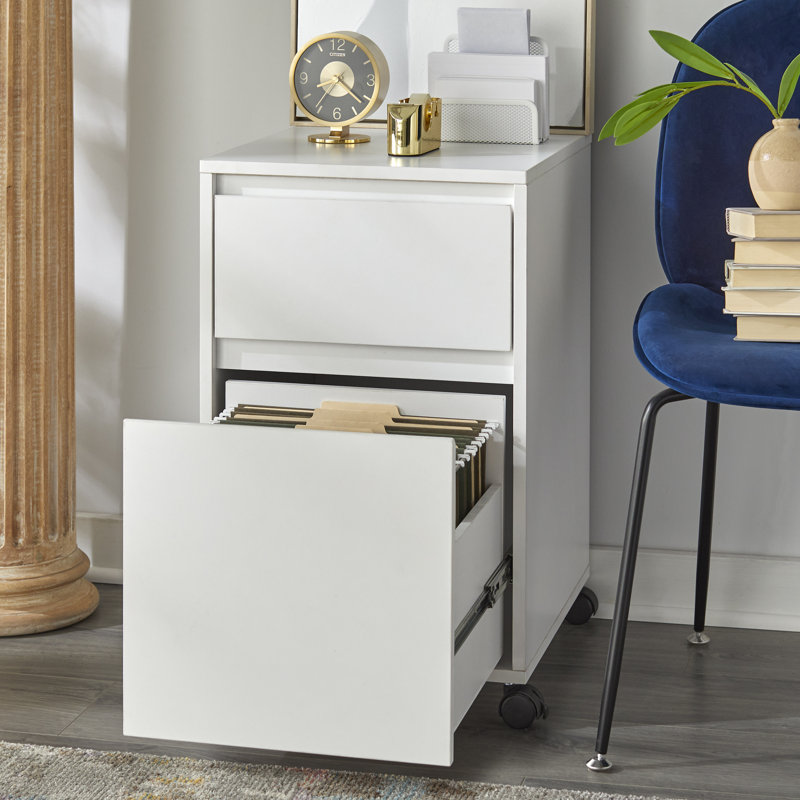 15.5'' Wide 2 -Drawer Mobile File Cabinet, White 