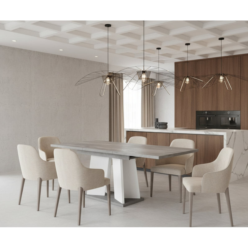 Extendable Dining Table Alekzander, Light Grey/White