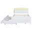 Lit plateforme double avec tête de lit à DEL avec rangement, lit gigogne simple et 3 tiroirs, blanc