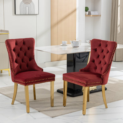 Chaise haute rembourrée, 2 pièces, velours, pieds en acier inoxydable, chaises en velours moderne, garniture cloutée plaquée,