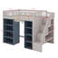 Lit mezzanine double avec armoires et rideau
