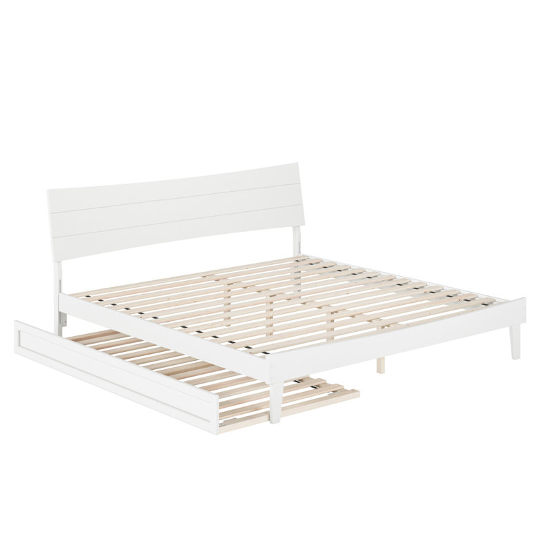 Phoenix Wood Platform Bed with Trundle, White, King