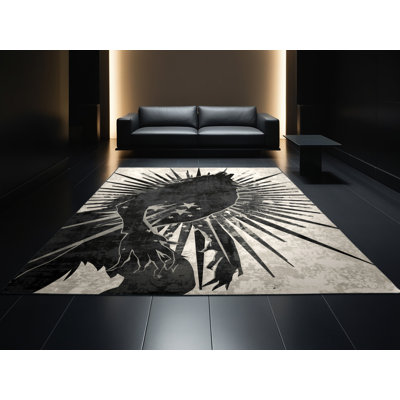 Tapis gris / noir à motif d'étoiles de loup-garou moderne et audacieux lavable à la machine Peirsen