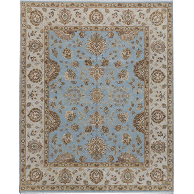 Tapis bleu clair et ivoire noué à la main de haute qualité