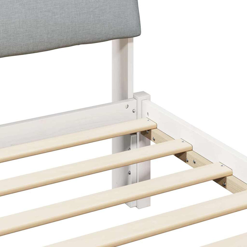 Solid Wood Bed Frame, 100 x 220cm, White/Light Grey