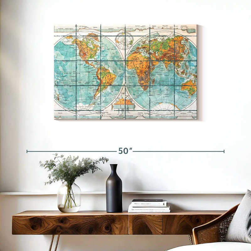 Globe terrestre carte du monde sur toile, H 24 po x l 36 po x P 1,25 po