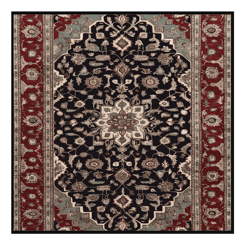 Machine Washable Persian Black Area Rug, Square 8'