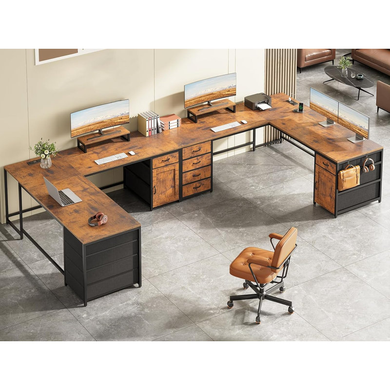 63“ W L Shaped Desk, Brown
