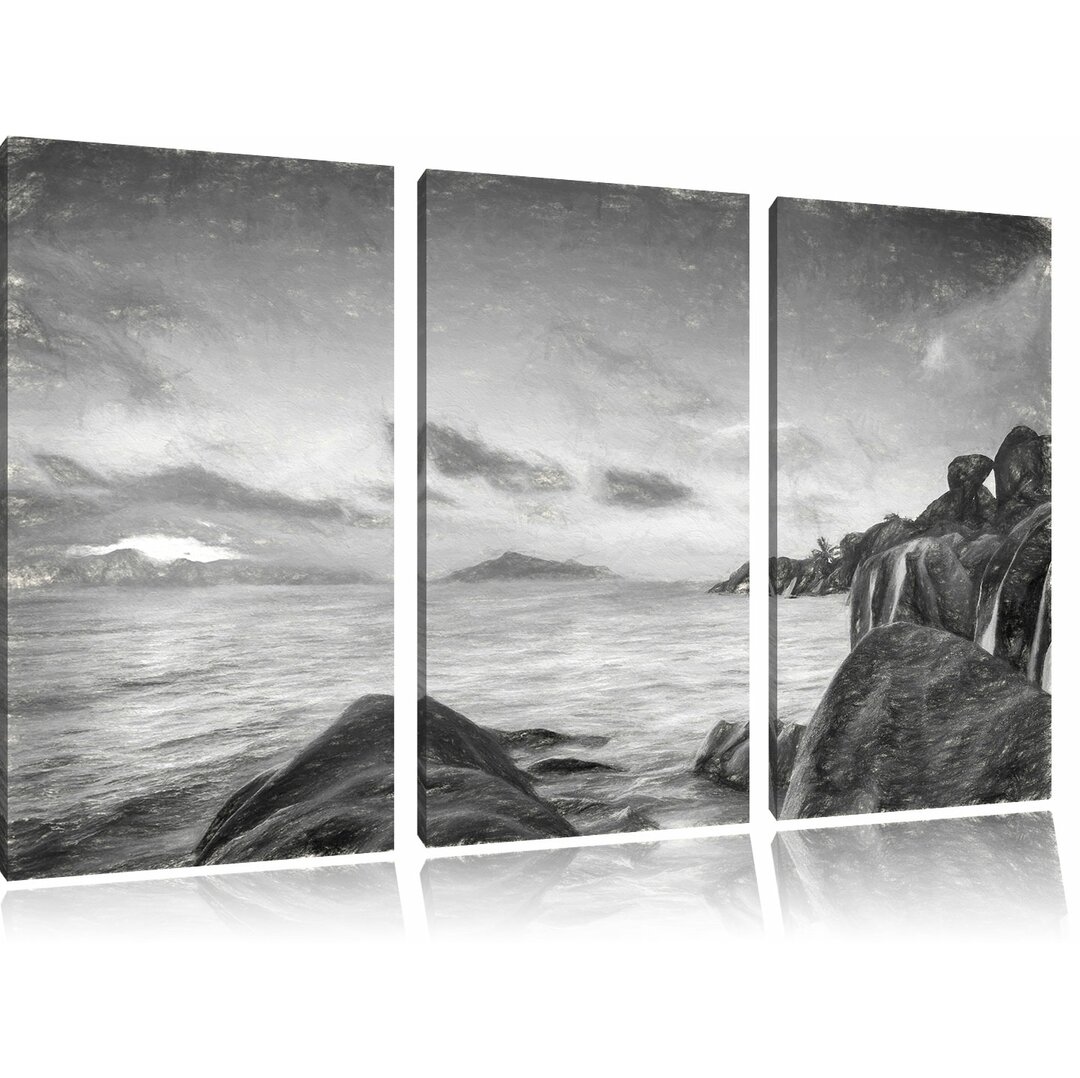 3-tlg. Leinwandbild-Set „Sonnenuntergang Seychellen“, Kunstdruck