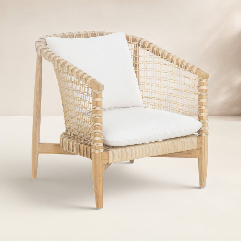 Outdoor Teak Lounge Chair, White, Natural