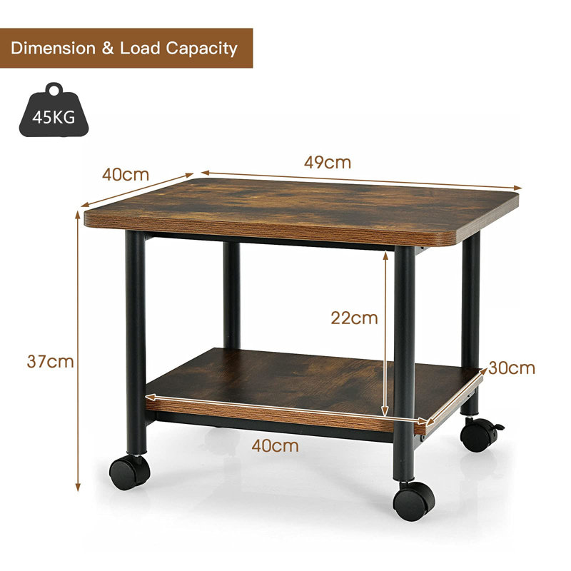 Kutz 37cm H x 49cm W Printer Stand with Wheels, Brown