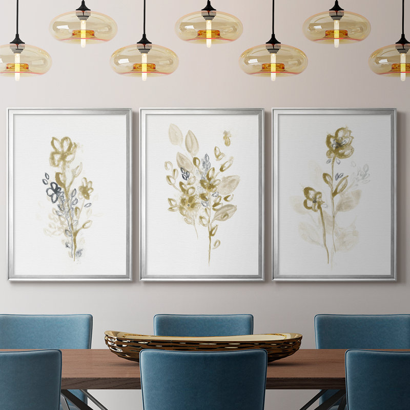 Bronze bronze I - Toile tendue avec châssis sur mesure - 3 pièces, H 39 po x l 81 po, Argent argent