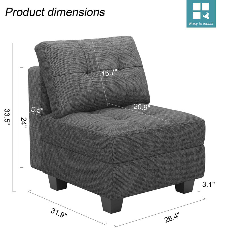 Fauteuil de rangement modulaire simple en lin et velours Soneson, Lin gris foncé