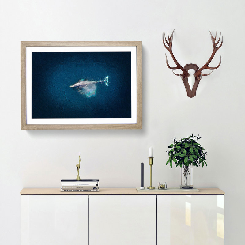 Swimming Dolphin - Picture Frame Painting Print, 27cm H x 36cm W x 2cm D, Oak Framed