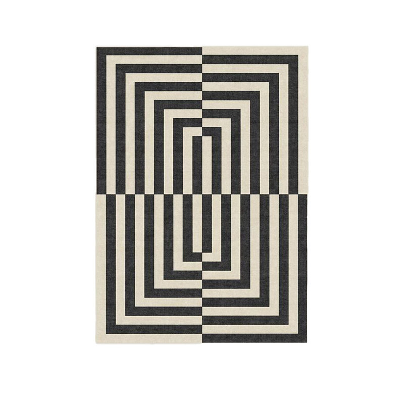 Tapis rayé moderne noir et blanc tissé, Rectangle 4 pi 7,12 po x 6 pi 6,74 po