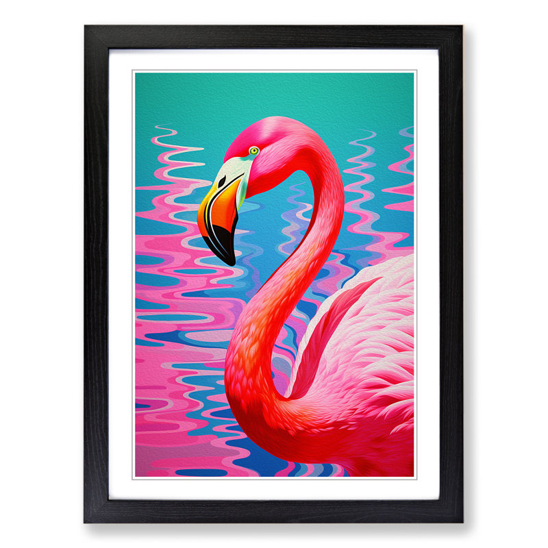 Flamingo Op No.3 - Framed Print, 46cm H x 34cm W, Black Framed