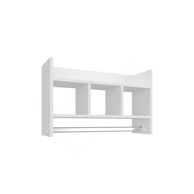 Étagère murale de salle de bain avec barre à serviettes, rangement compact avec une tablette supérieure large, trois tablettes centrales Comapct et porte-serviettes pour organisateur de salle de bain, blanc
