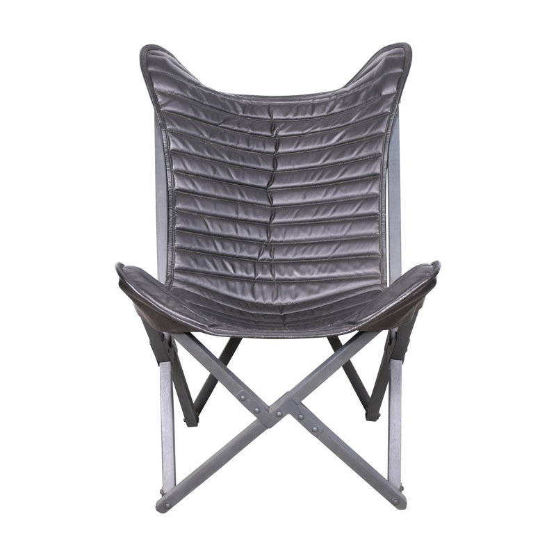 Alinea Accent Chair, Black Genuine Leather, Black