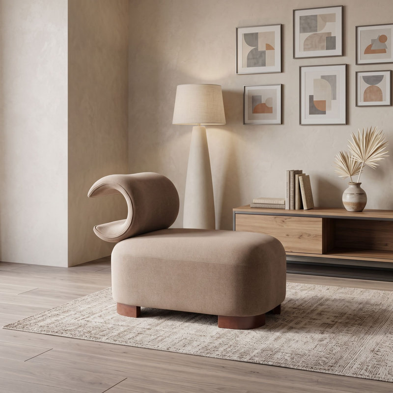 Chaise d'appoint moderne rembourrée avec dossier incurvé, base en bois massif, chaise d'appoint en polyester adaptée aux animaux de compagnie