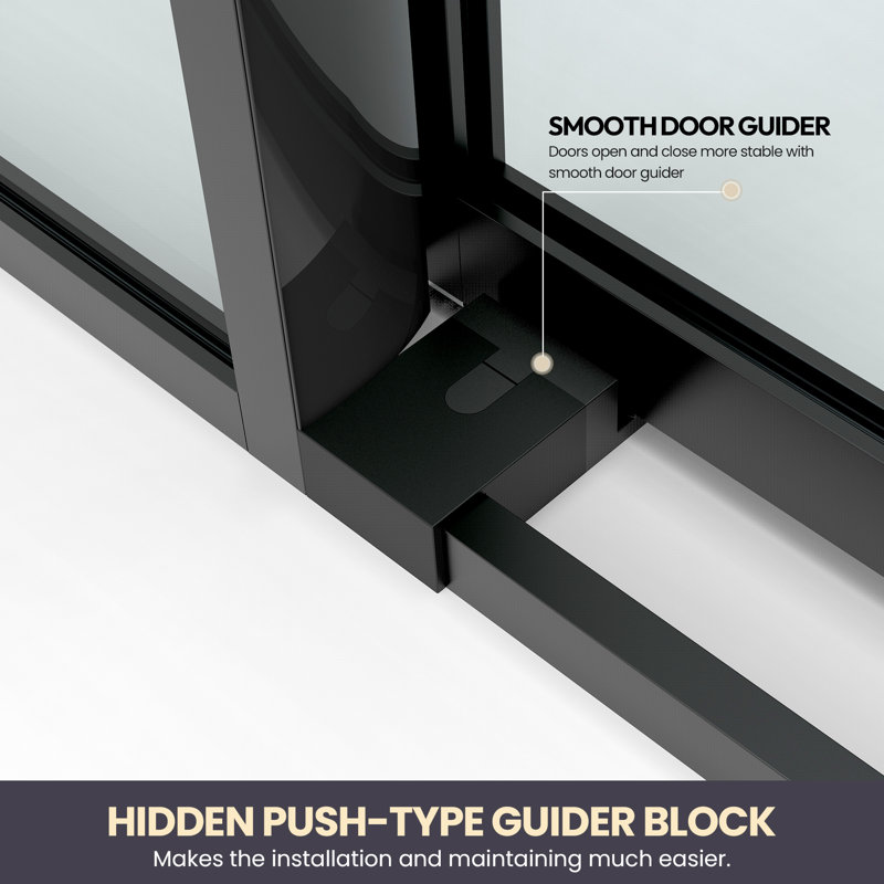 Losar 68'' Matte Black Framed Rectangle Shower Enclosure