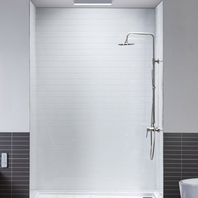60'' W 32'' D 75/96'' H Glue Up Solid Surface Shower Wall Panel Surround, Cuttable, 0.137-in thick