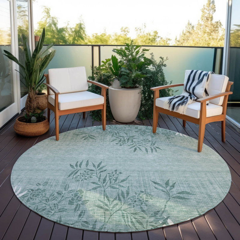 Lacari Washable Floral Indoor / Outdoor Rug, Round 8'