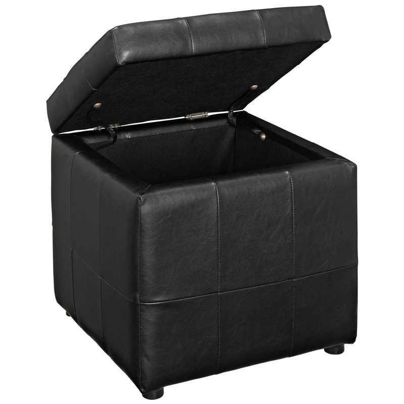  Tufted Storage Ottoman, Black Faux Leather