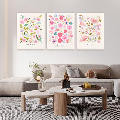 Flower Market Wall Art Prints Framed Set Of 3 Colorful Flower Poster Floral Aesthetic Artwork Pictures Danish Pastel Abstract Canvas Painting Minimalist Decor For Living Room Bedroom 12X16in