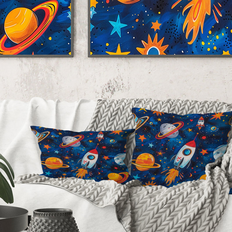 Coussin décoratif bleu, bleu et rouge, H 16 po x l 16 po