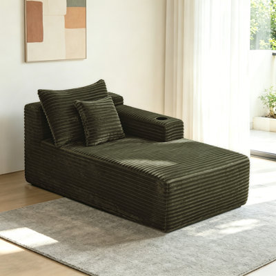 37.5-inch Right chaise longue with  cup holder, flexible matching, mainly for living room use.  (Plush Fabric)Green
