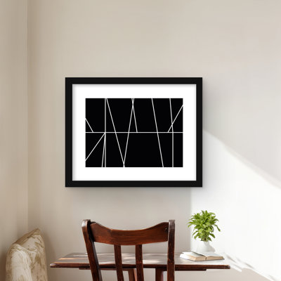 Rayures blanches sur fond noir - reproduction d'art abstraite encadrée