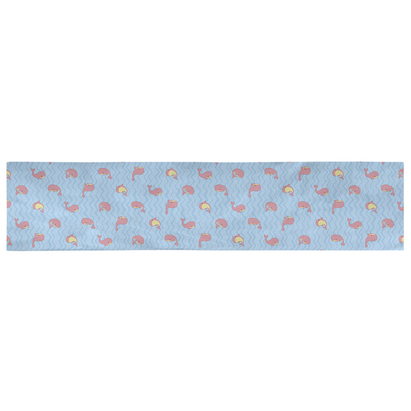 Chemin de table baleines Avicia, 72 po x 16 po, Polyester, Bleu / Rose