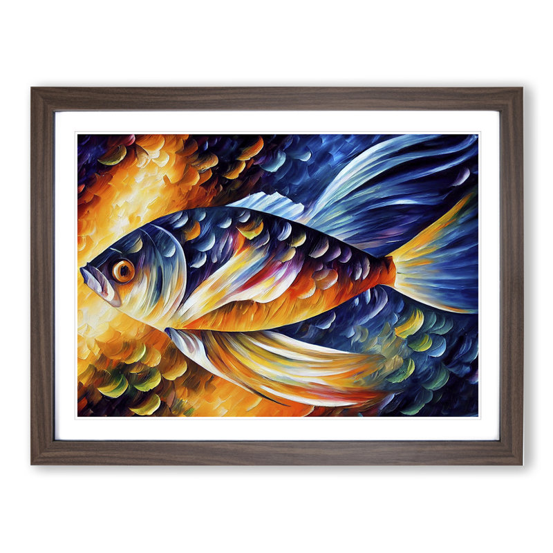 XH1022-3865X Fish Vol.3 Abstract 1 Piece Single Picture Frame Wall Art, 34cm H x 46cm W x 2cm D, Walnut