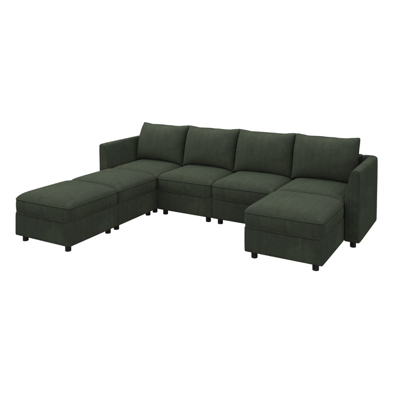 Canapé-lit modulaire en U avec siège de rangement vert, Velours côtelé vert