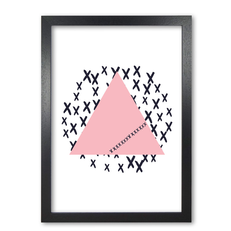 Pink Triangle With Crosses Abstract - Print, 85 cm H x 60 cm W x 5 cm D, Black Grain Frame