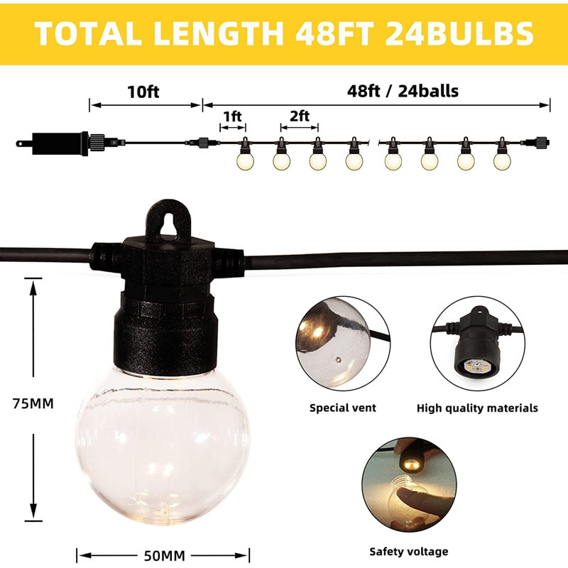 Outdoor 24 - Bulb 579'' Plug-in Globe String Light
