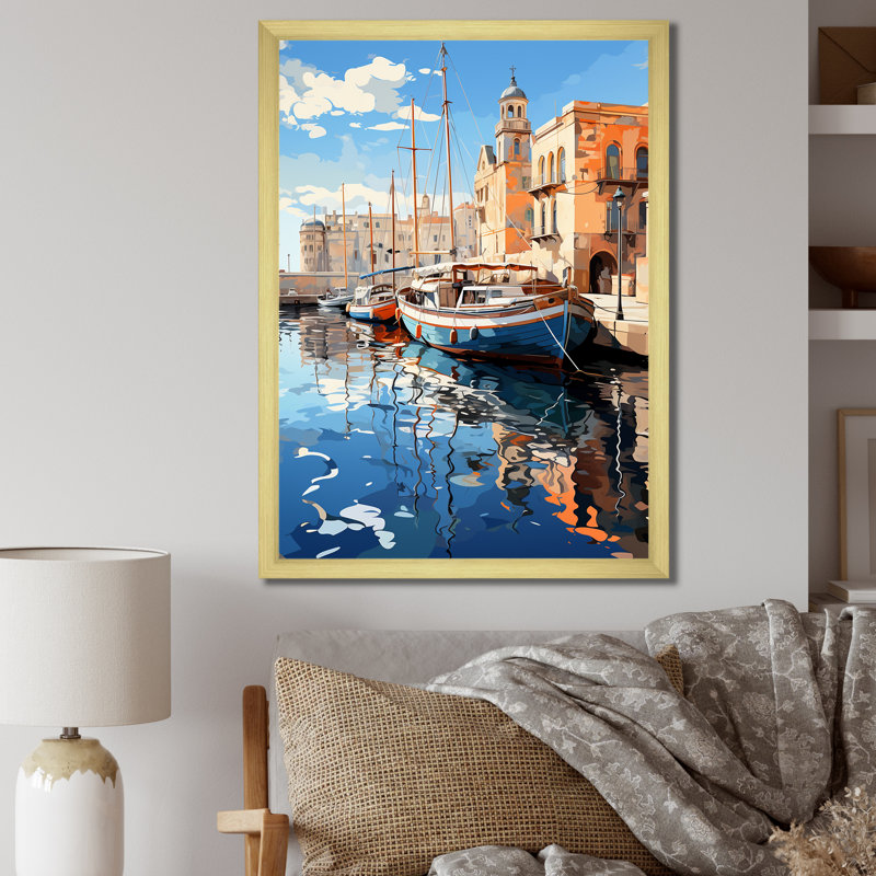 Spain Mediterranean Harbour In Valenciain I - Nautical & Beach Wall Art Prints, H 20 po x l 12 po x P 1 po, Encadrement doré