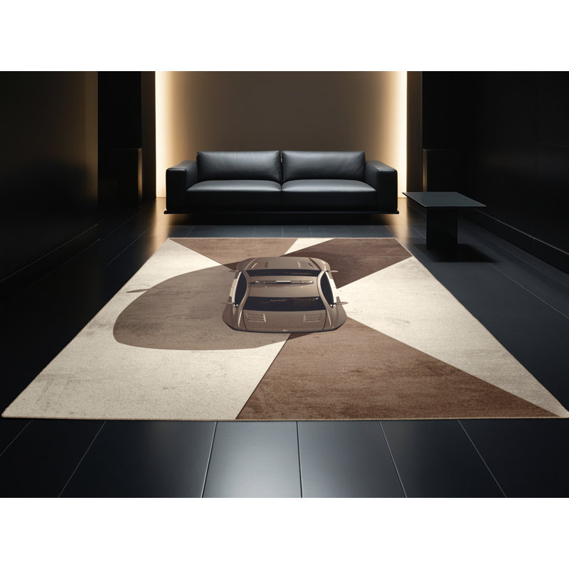 Machine Washable Potts Police Car Modern Rug in Brown – Beige Binding, 8x10