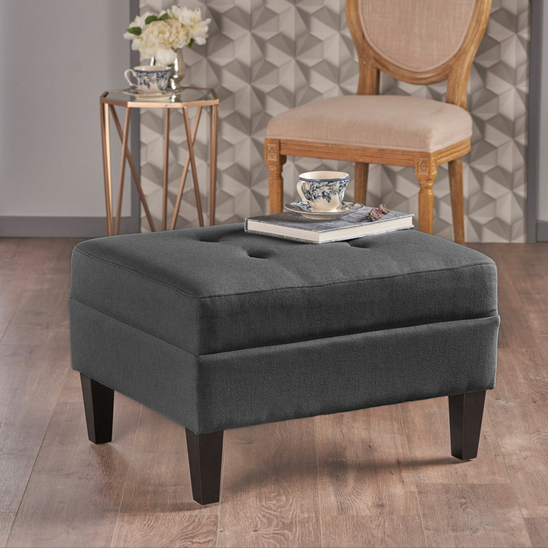 Anjuman Upholstered Ottoman, Dark Gray Polyester, Dark Gray 