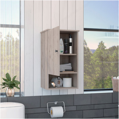 Medicine Single Door Cabinet 28" H, One Shelf, Two Interior Shelves, Light Gray