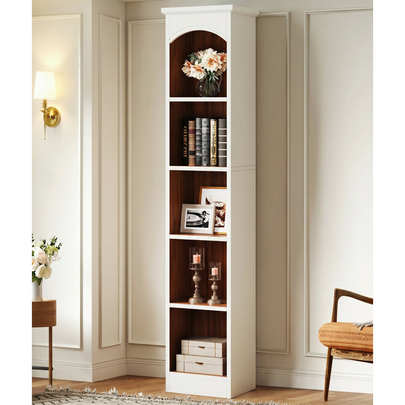 Bibliothèque étroite Pardoes, Blanc/noyer