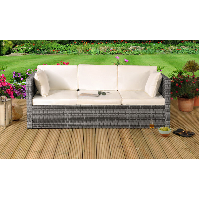 Katelin 187cm Wide Outdoor Rectangular Patio Sofa with Cushions, Grey