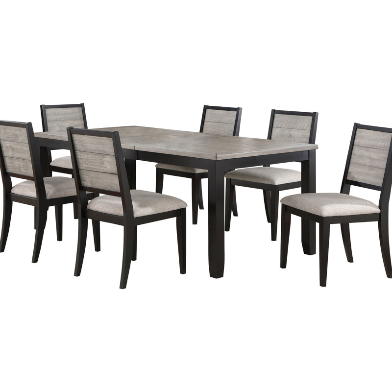 7 Dining For Modern Rooms, Rectangular Table Extends 18 Inches, 6 Upholstered Chairs, Black And Grey Scheme With Rustic Charm, Expandable From 60 To 78 Base