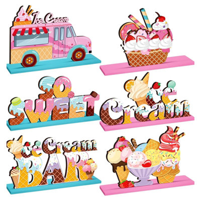 6 Pcs Wooden Ice Cream Table Decorations Summer Party Centerpiece Set