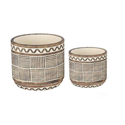 Ensemble de 2 pots à fleurs à motif zigzag et lignes
