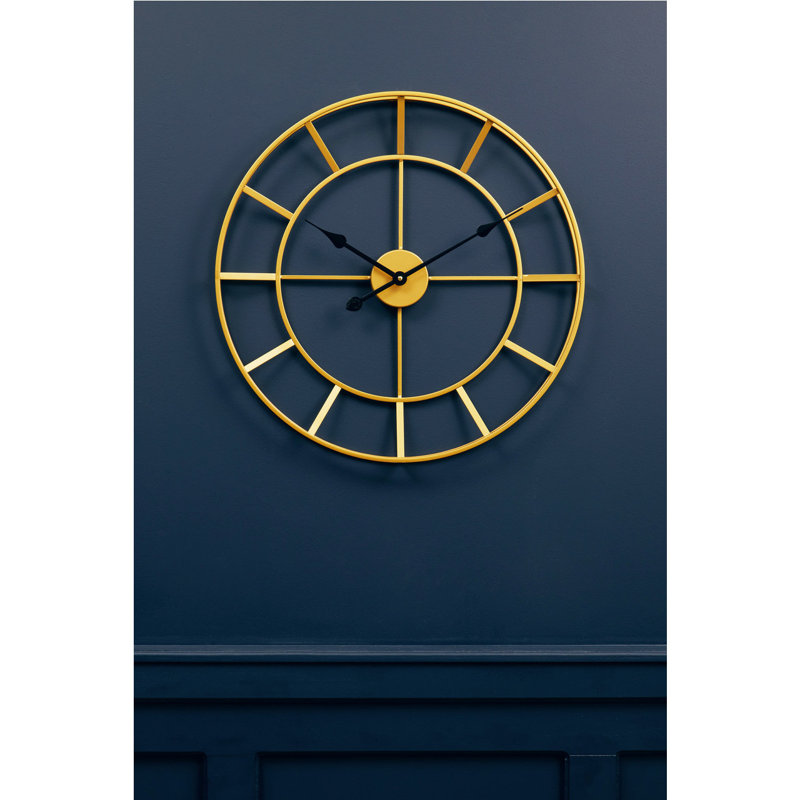 Nekoma Metal Wall Clock, 60cm H x 60cm W x 5cm D, Gold/Black