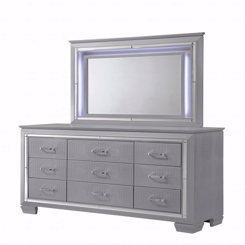 Commode miroir à neuf tiroirs 1 pièce moderne avec quincaillerie de finition chromée